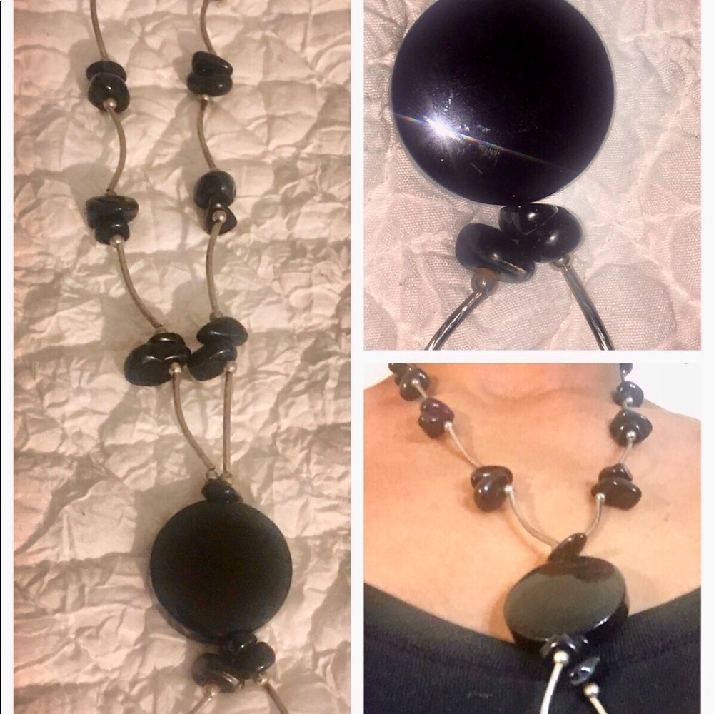 Black and onyx silver strand necklace